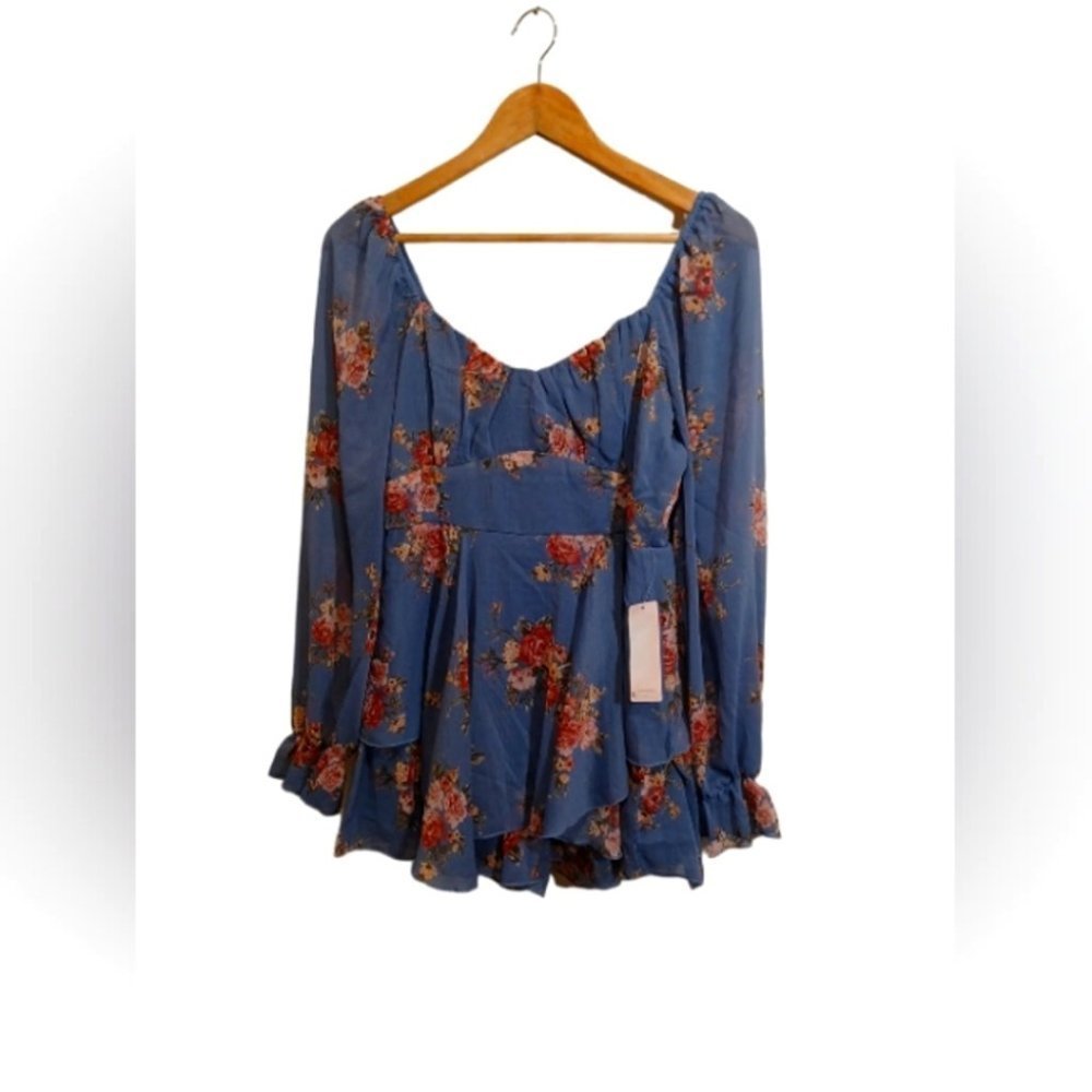 Inspired  Heart Blue Floral Romper